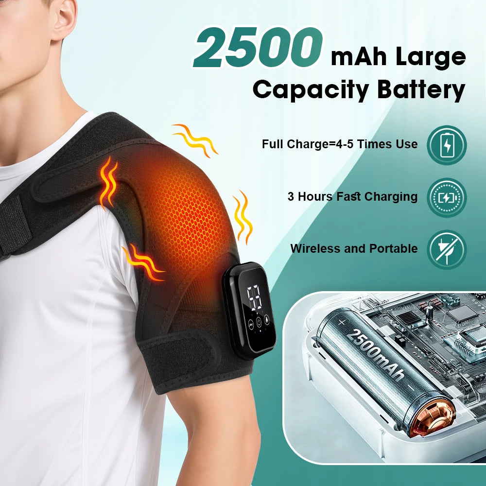 Electric Heated Shoulder Massager With 3 Heat Levels 3 Vibration Modes, Rechargeable Shoulder Support Wrap with Timer and Touch Screen, Extended Straps