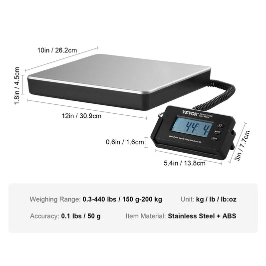 SucceBuy 440lbs Digital Shipping Scale with Timer Tare Function HD LCD Screen Portable Package Postal Scale for Home Post Office