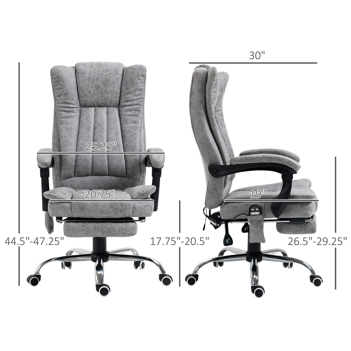 Vinsetto 6 Point Vibration Massage Office Chair, High Back Computer Chair with Heat, Adjustable Height, Reclining Backrest and Retractable Footrest, Gray