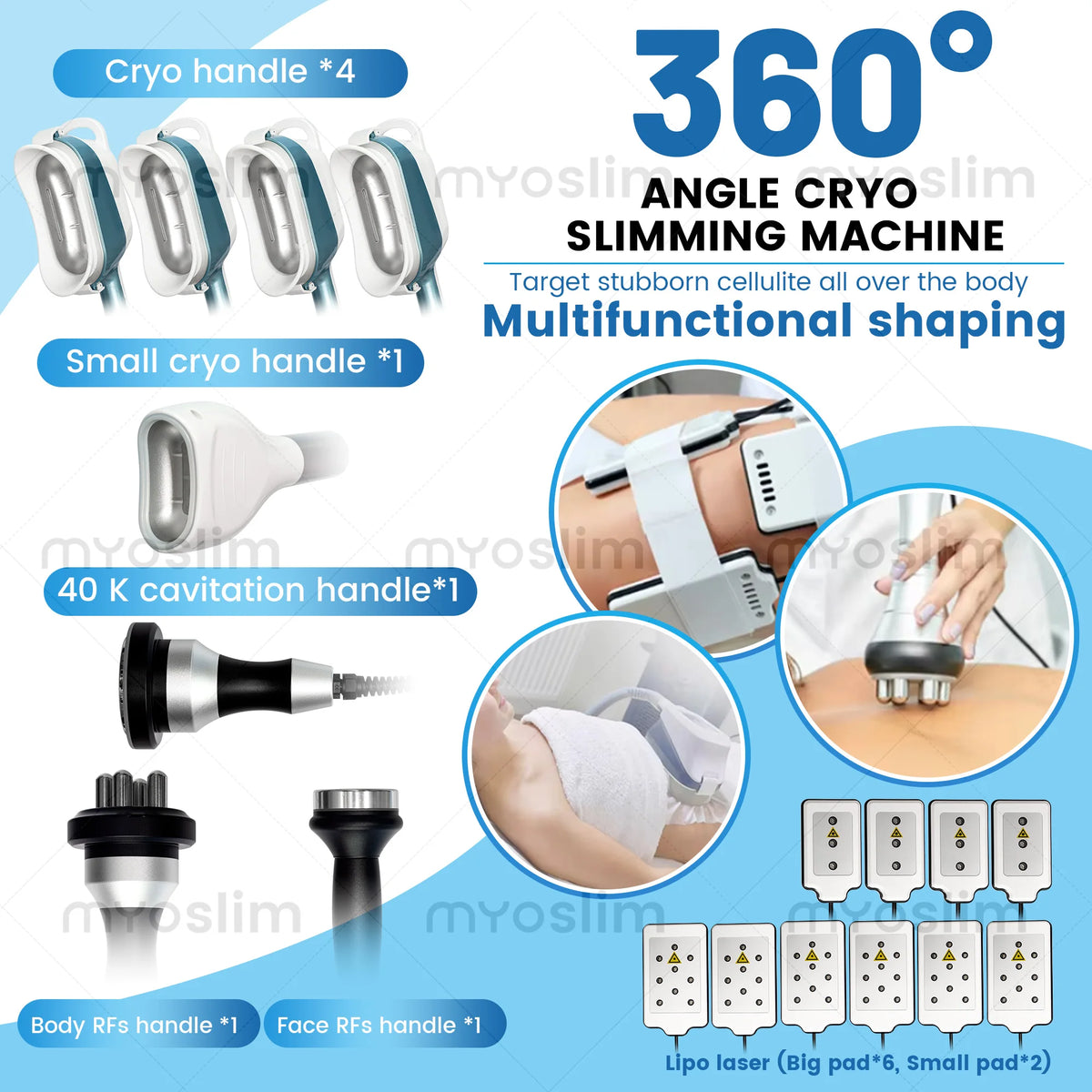 360° Cryolipolysis Fat Freezing 3 Cryo Liposome Laser 40K Cavitation RF Body Face Shaping Cellulite Removal Skin Tightening Tool