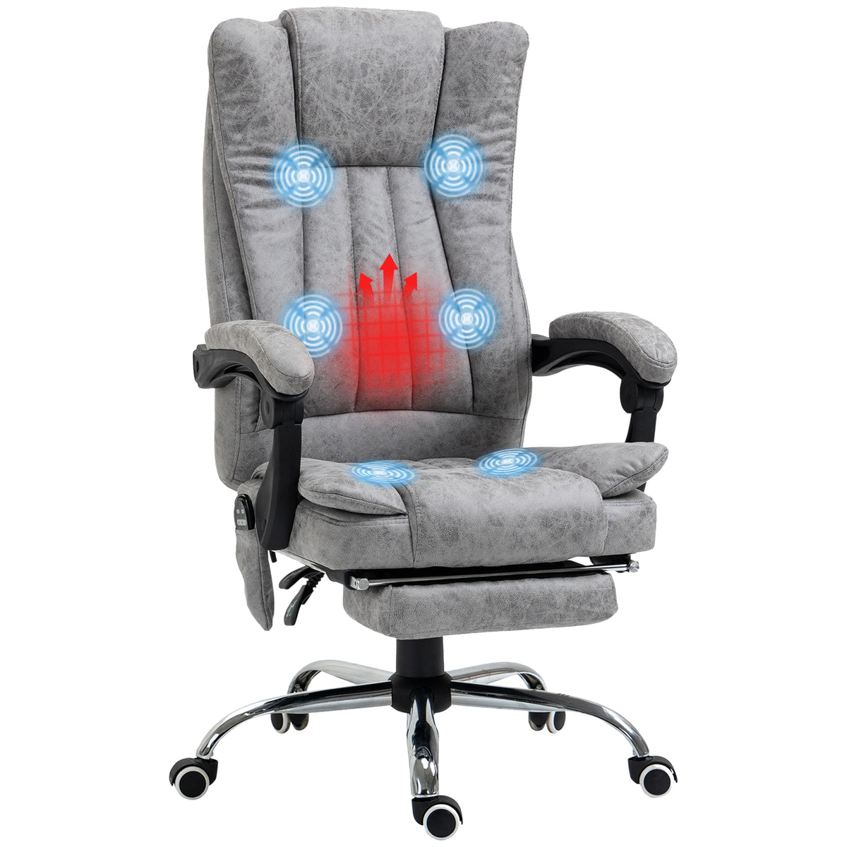 Vinsetto 6 Point Vibration Massage Office Chair, High Back Computer Chair with Heat, Adjustable Height, Reclining Backrest and Retractable Footrest, Gray