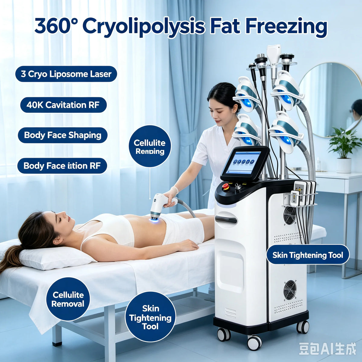 360° Cryolipolysis Fat Freezing 3 Cryo Liposome Laser 40K Cavitation RF Body Face Shaping Cellulite Removal Skin Tightening Tool