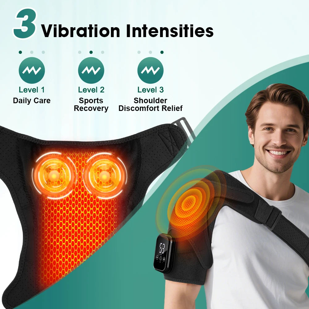 Electric Heated Shoulder Massager With 3 Heat Levels 3 Vibration Modes, Rechargeable Shoulder Support Wrap with Timer and Touch Screen, Extended Straps